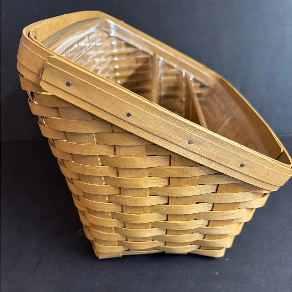 Vtg Signed Longaberger desk organizer with plastic insert and 2 dividers.